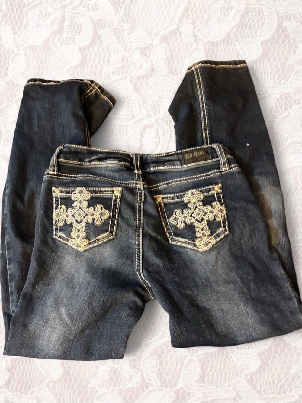 Kids Dark Wash Embroidered Back Pocket Jeans